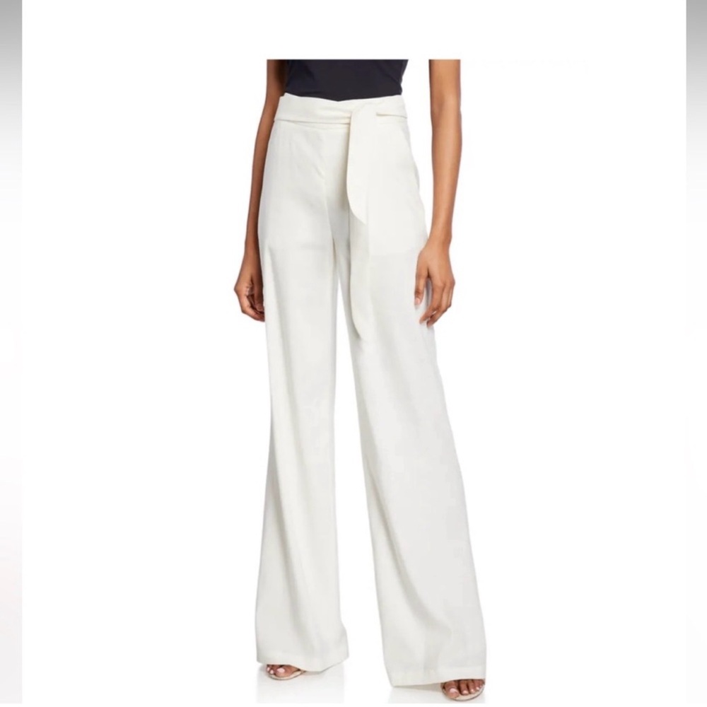 Veronica Beard Cream Wide-Leg Tie-Waist Pants
